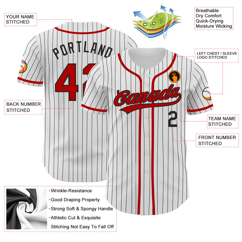 Custom White Black Pinstripe Red Authentic Baseball Jersey - Sky-Custom