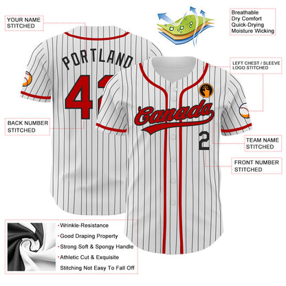 Custom White Black Pinstripe Red Authentic Baseball Jersey - Sky-Custom