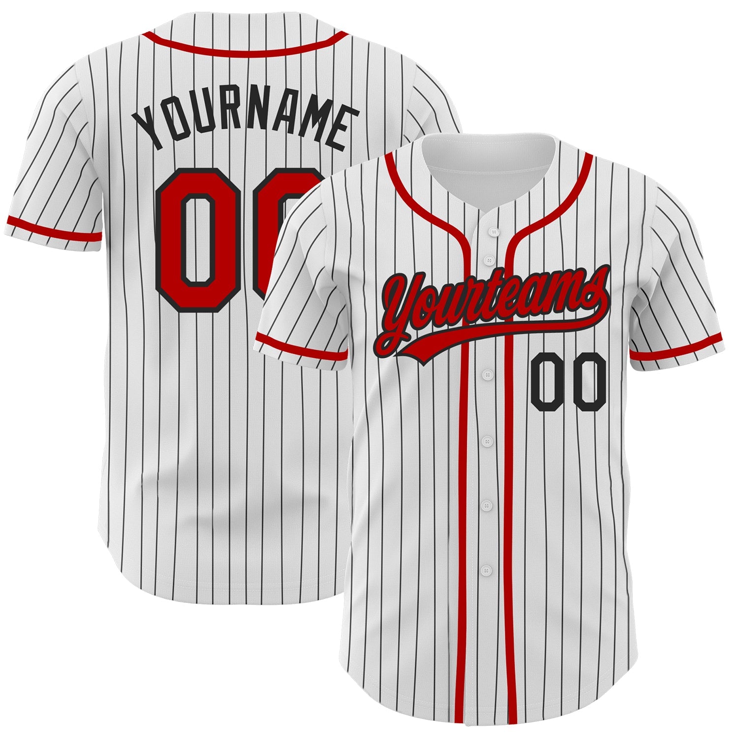 Custom White Black Pinstripe Red Authentic Baseball Jersey - Sky-Custom