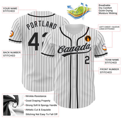 Custom White Black Pinstripe Black-Gray Authentic Baseball Jersey - Sky-Custom