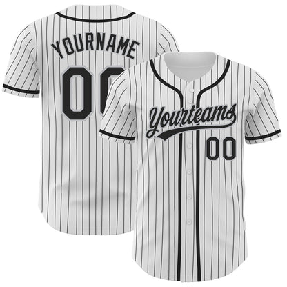 Custom White Black Pinstripe Black-Gray Authentic Baseball Jersey - Sky-Custom