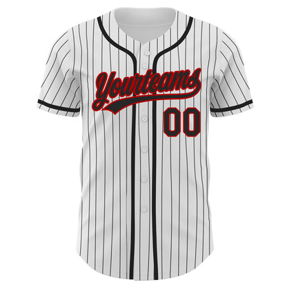 Custom White Black Pinstripe Black-Red Authentic Baseball Jersey - Sky-Custom
