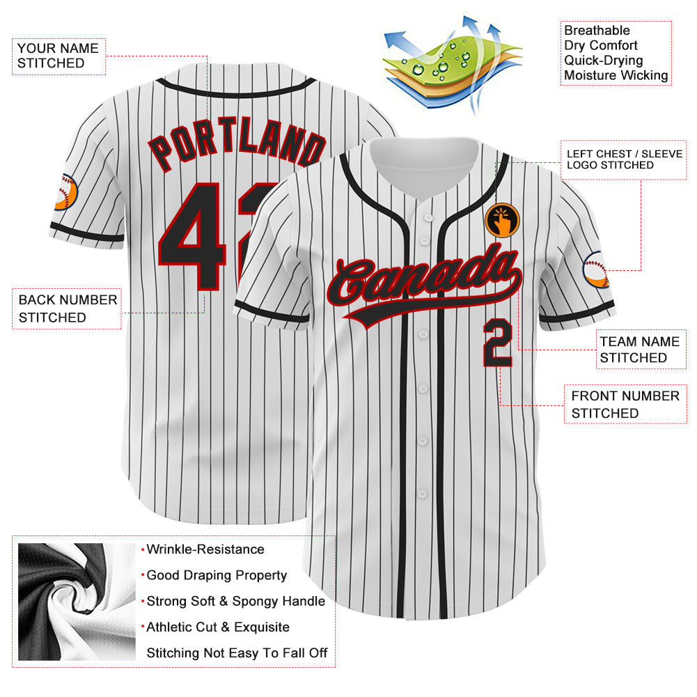 Custom White Black Pinstripe Black-Red Authentic Baseball Jersey - Sky-Custom