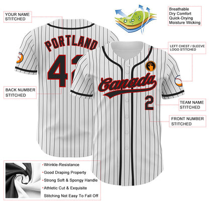 Custom White Black Pinstripe Black-Red Authentic Baseball Jersey - Sky-Custom
