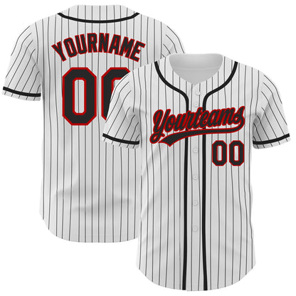 Custom White Black Pinstripe Black-Red Authentic Baseball Jersey - Sky-Custom