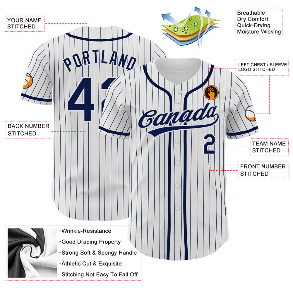 Custom White Navy Pinstripe Navy Authentic Baseball Jersey - Sky-Custom