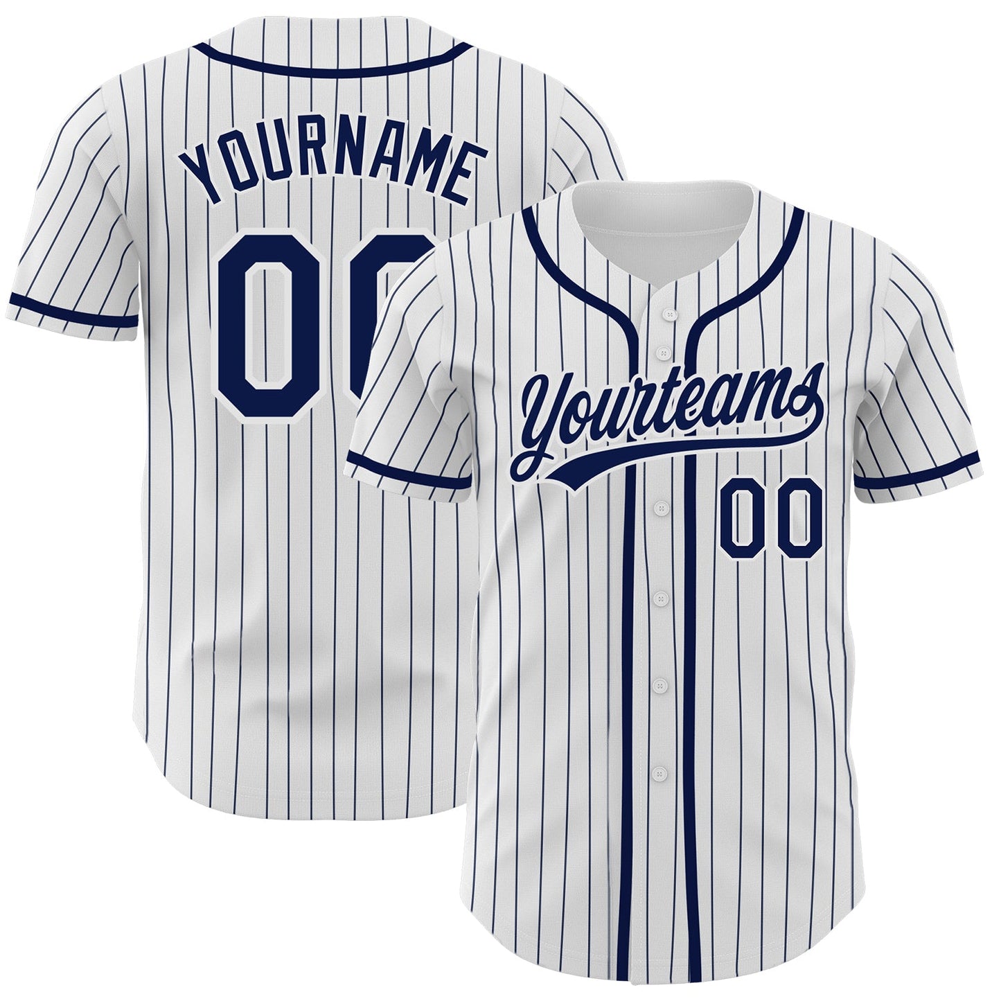 Custom White Navy Pinstripe Navy Authentic Baseball Jersey - Sky-Custom