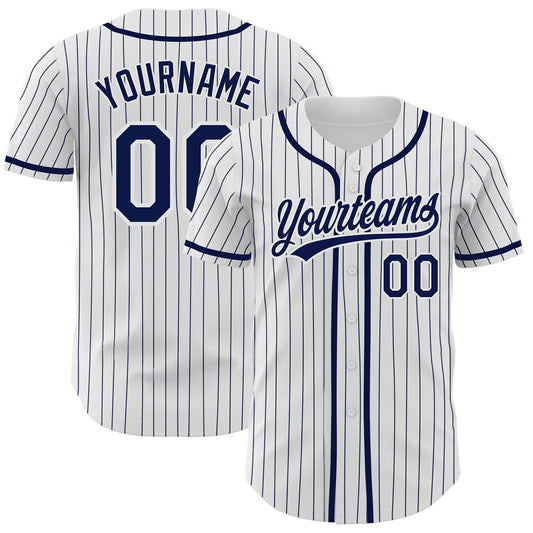 Custom White Navy Pinstripe Navy Authentic Baseball Jersey - Sky-Custom