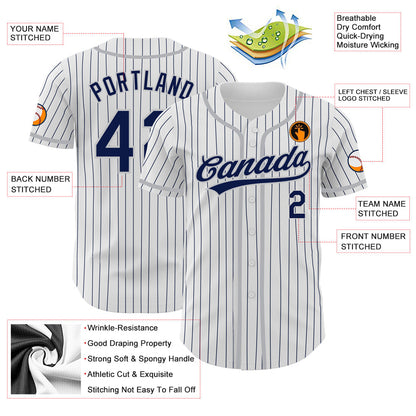 Custom White Navy Pinstripe Navy-Gray Authentic Baseball Jersey - Sky-Custom