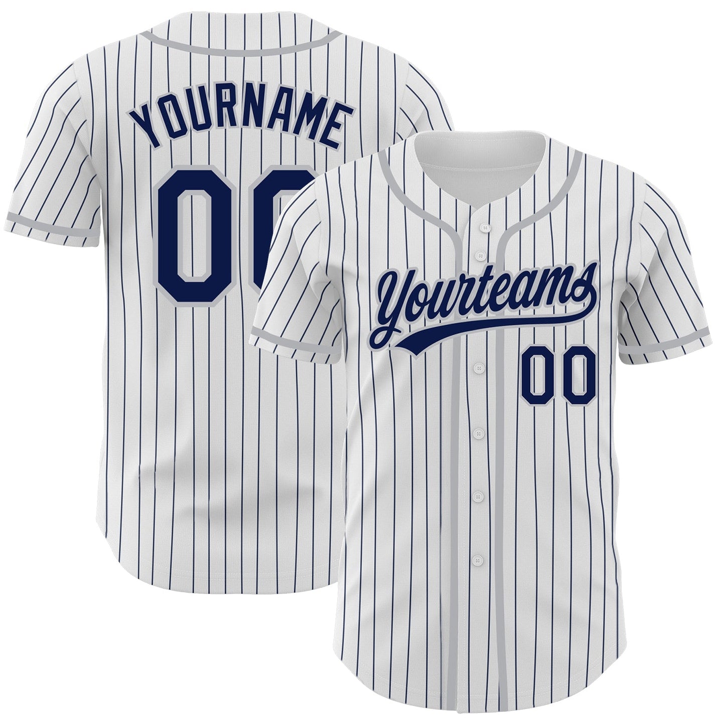 Custom White Navy Pinstripe Navy-Gray Authentic Baseball Jersey - Sky-Custom