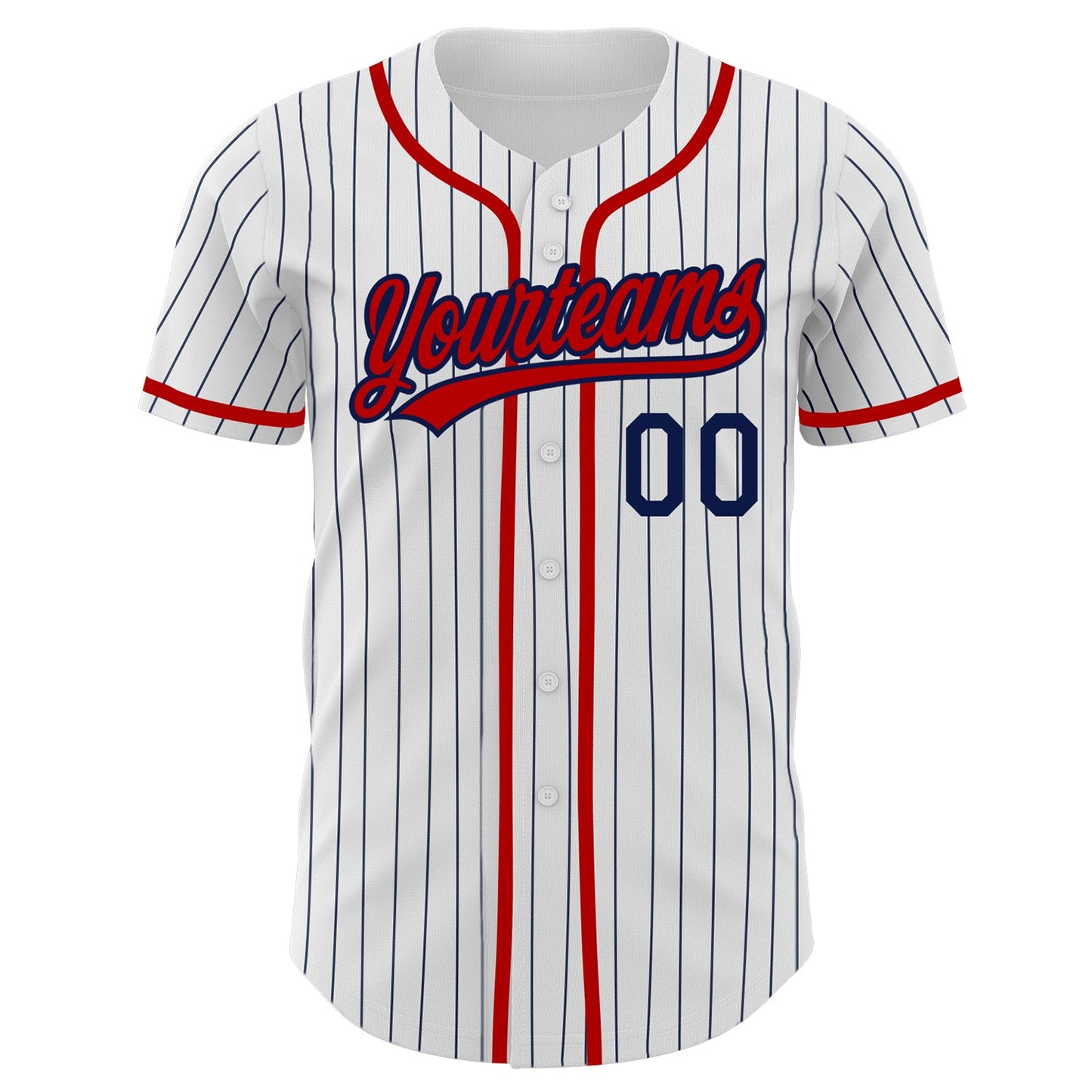 Custom White Navy Pinstripe Red Authentic Baseball Jersey - Sky-Custom