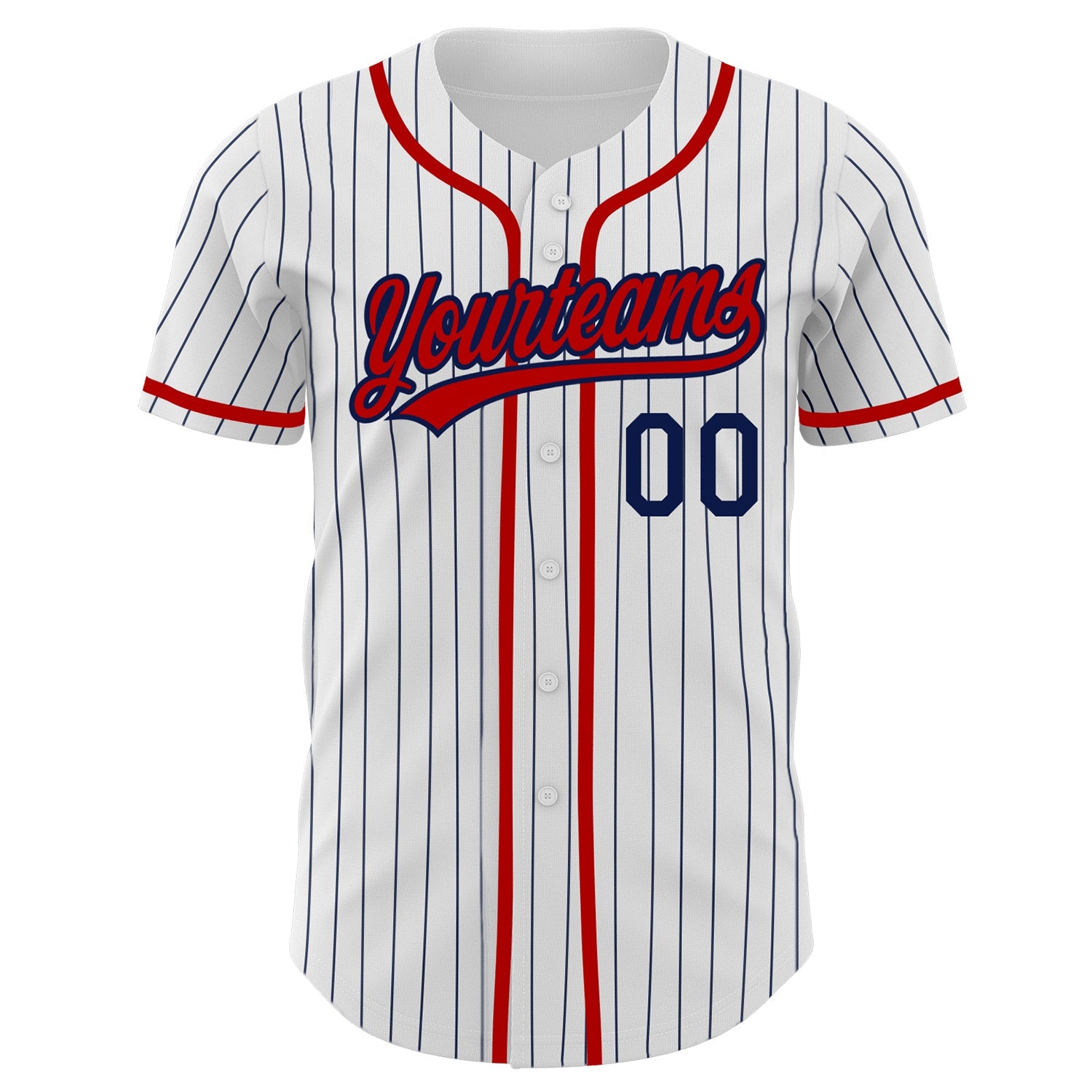 Custom White Navy Pinstripe Red Authentic Baseball Jersey - Sky-Custom