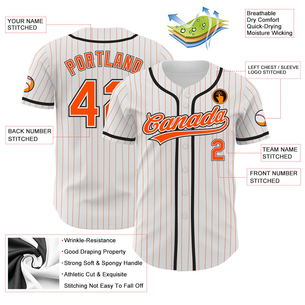 Custom White Orange Pinstripe Orange-Black Authentic Baseball Jersey - Sky-Custom