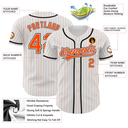 Custom White Orange Pinstripe Orange-Black Authentic Baseball Jersey - Sky-Custom