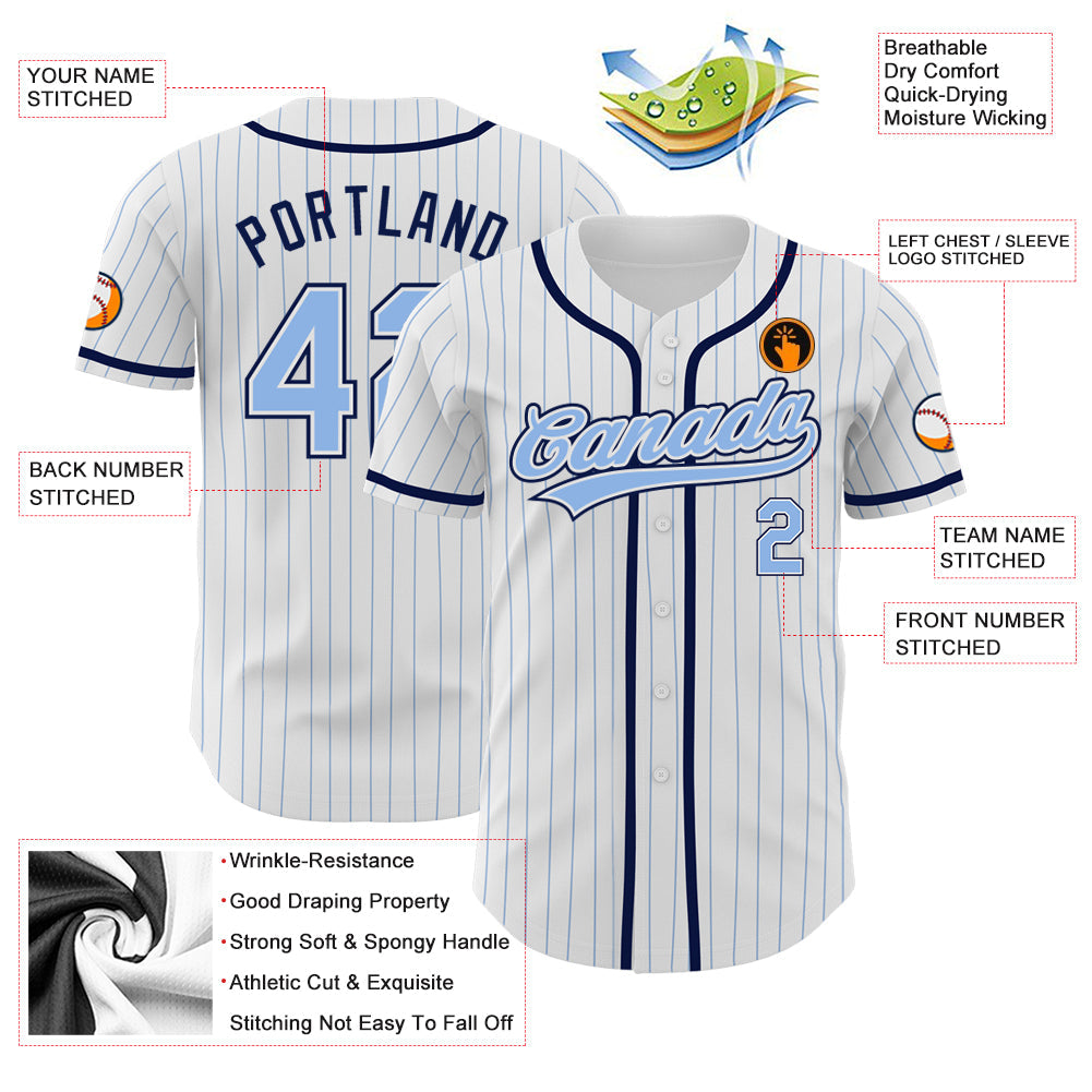 Custom White Light Blue Pinstripe Light Blue-Navy Authentic Baseball Jersey - Sky-Custom