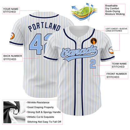 Custom White Light Blue Pinstripe Light Blue-Navy Authentic Baseball Jersey - Sky-Custom
