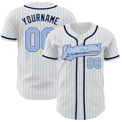 Custom White Light Blue Pinstripe Light Blue-Navy Authentic Baseball Jersey - Sky-Custom