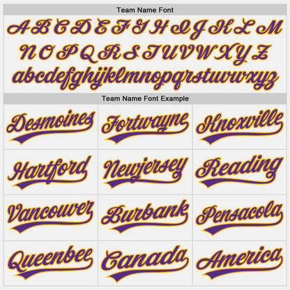 Custom White Purple Pinstripe Purple-Gold Authentic Baseball Jersey - Sky-Custom