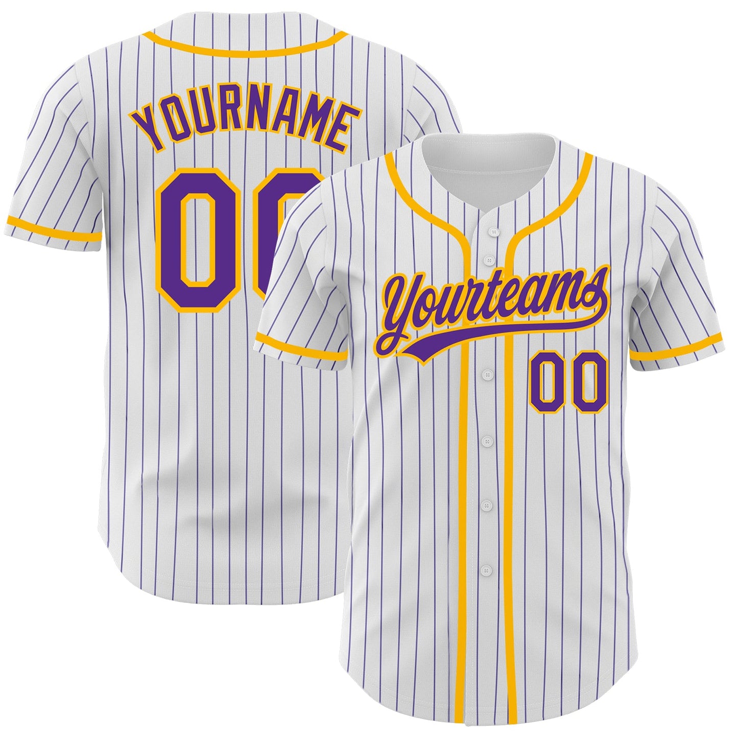 Custom White Purple Pinstripe Purple-Gold Authentic Baseball Jersey - Sky-Custom