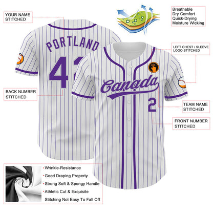 Custom White Purple Pinstripe Purple-Gray Authentic Baseball Jersey - Sky-Custom