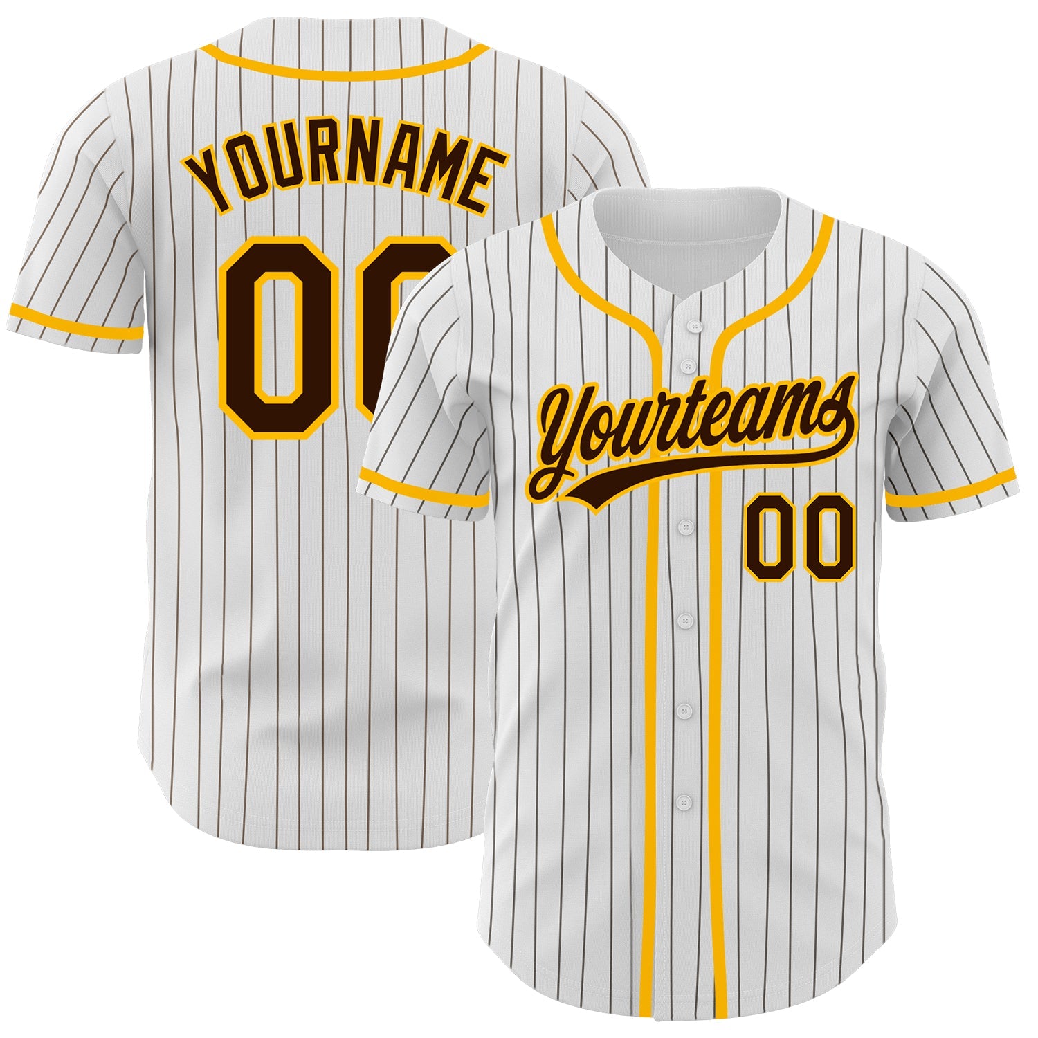Custom White Brown Pinstripe Brown-Gold Authentic Baseball Jersey - Sky-Custom
