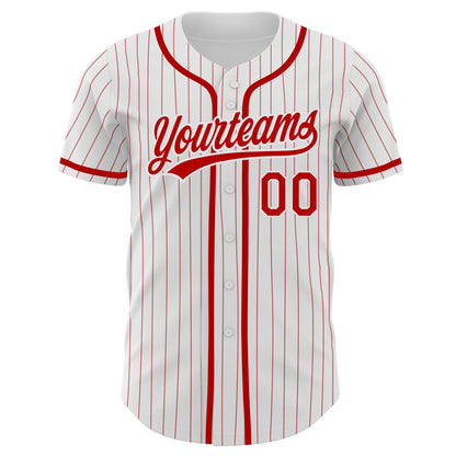 Custom White Red Pinstripe Red Authentic Baseball Jersey - Sky-Custom