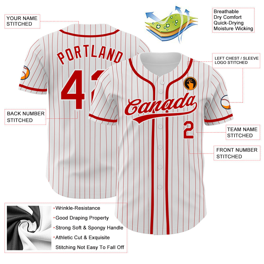 Custom White Red Pinstripe Red Authentic Baseball Jersey - Sky-Custom