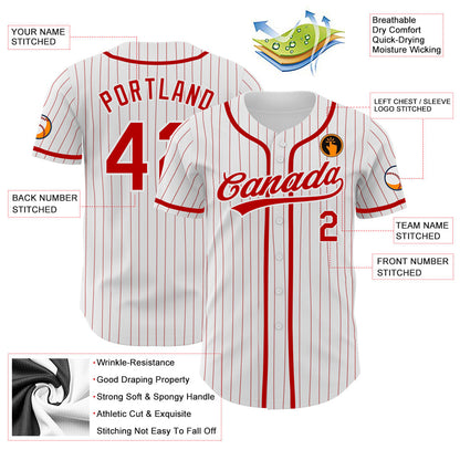 Custom White Red Pinstripe Red Authentic Baseball Jersey - Sky-Custom