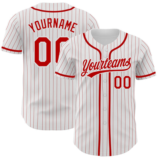 Custom White Red Pinstripe Red Authentic Baseball Jersey - Sky-Custom