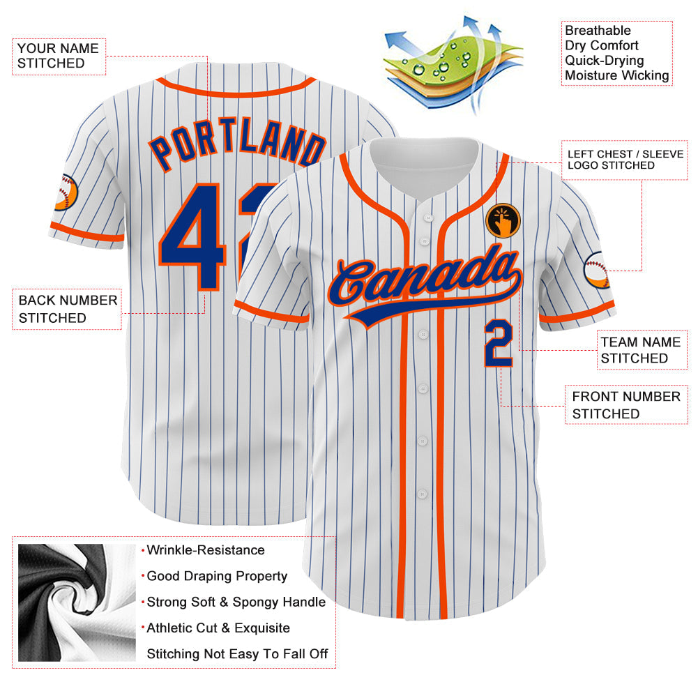 Custom White Royal Pinstripe Royal-Orange Authentic Baseball Jersey - Sky-Custom