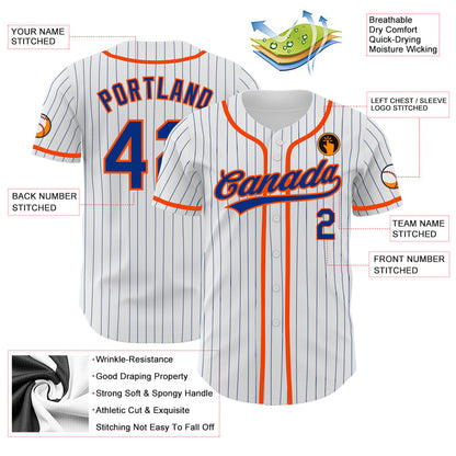 Custom White Royal Pinstripe Royal-Orange Authentic Baseball Jersey - Sky-Custom