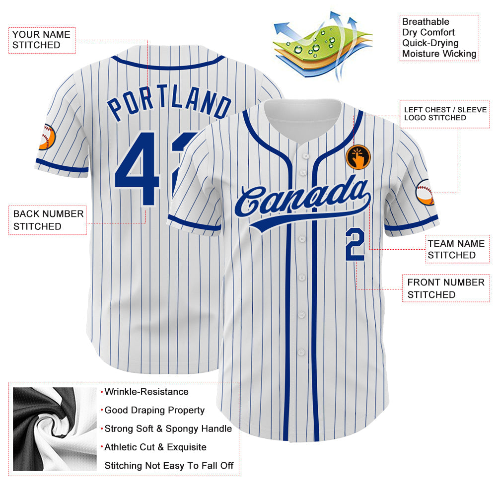 Custom White Royal Pinstripe Royal Authentic Baseball Jersey - Sky-Custom