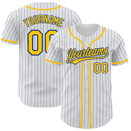 Custom White Royal Pinstripe Gold Authentic Baseball Jersey - Sky-Custom