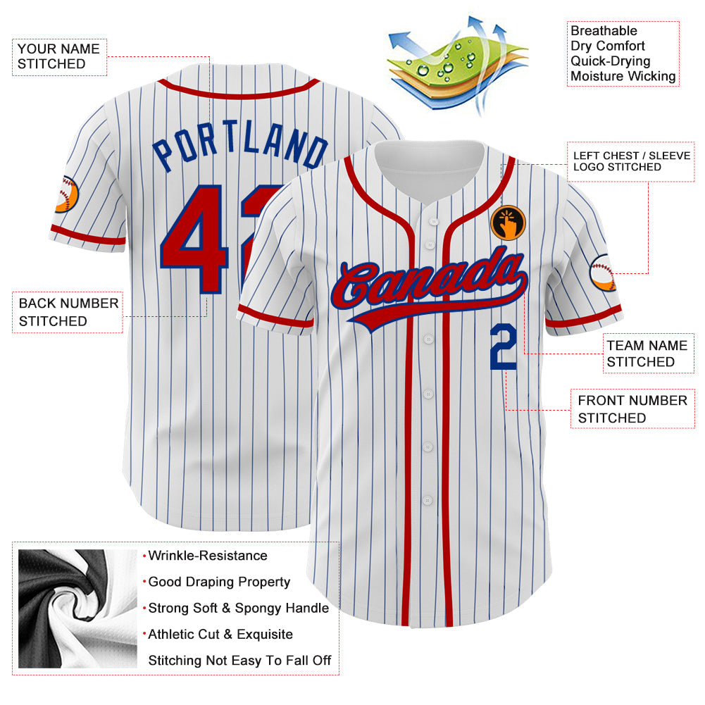 Custom White Royal Pinstripe Red Authentic Baseball Jersey - Sky-Custom