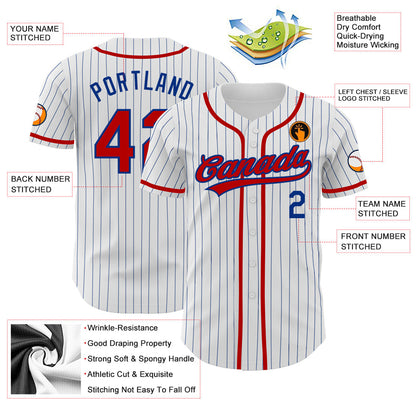 Custom White Royal Pinstripe Red Authentic Baseball Jersey - Sky-Custom