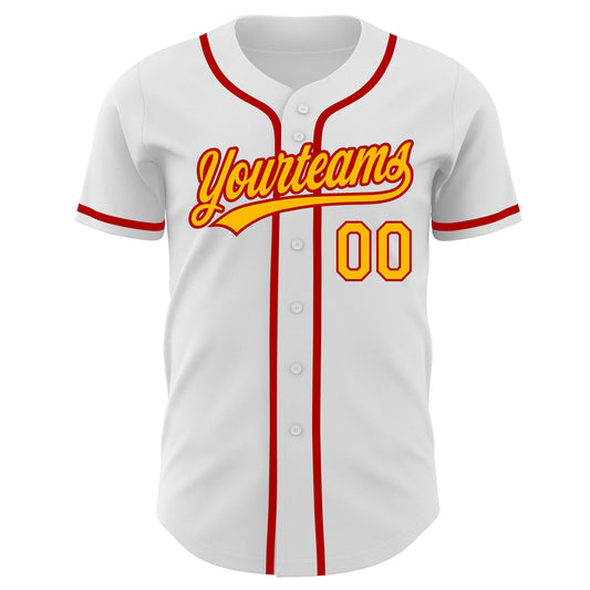 Custom White Gold-Red Authentic Baseball Jersey - Sky-Custom