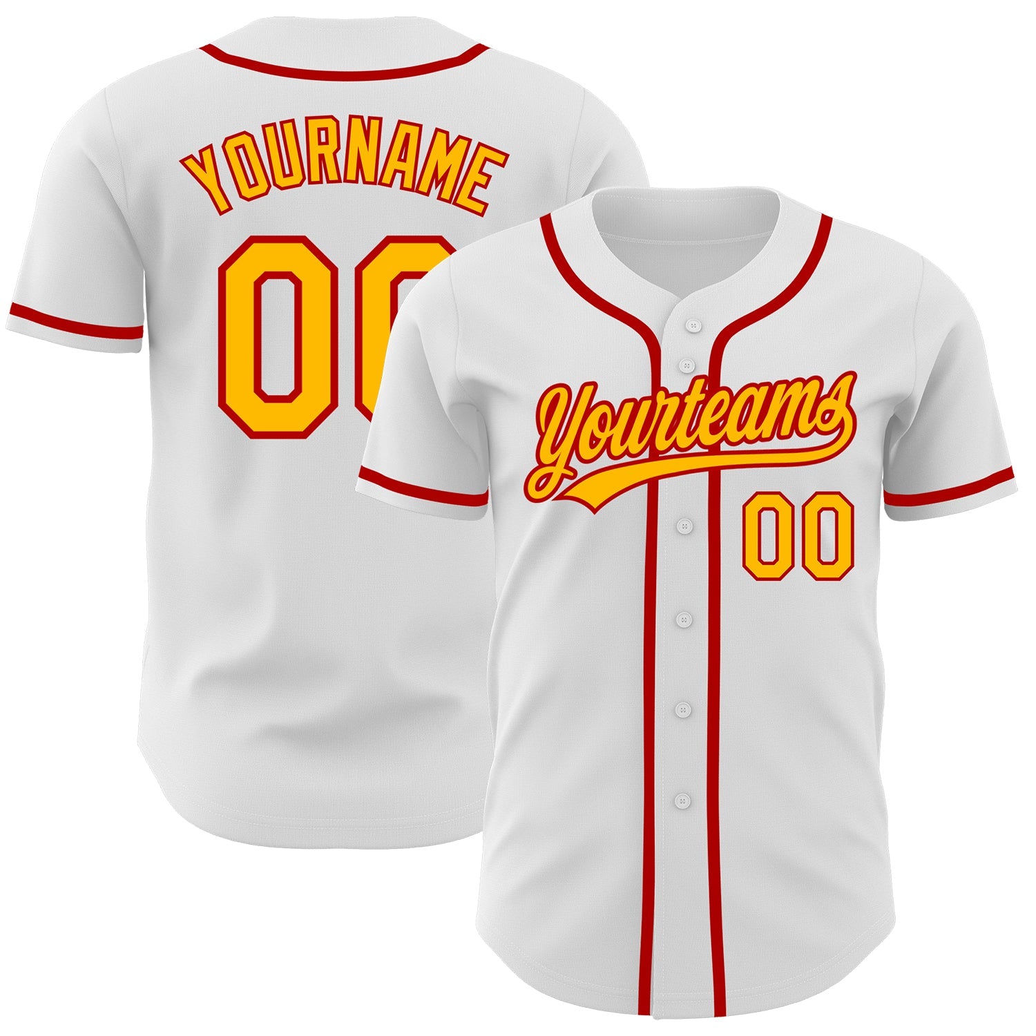 Custom White Gold-Red Authentic Baseball Jersey - Sky-Custom