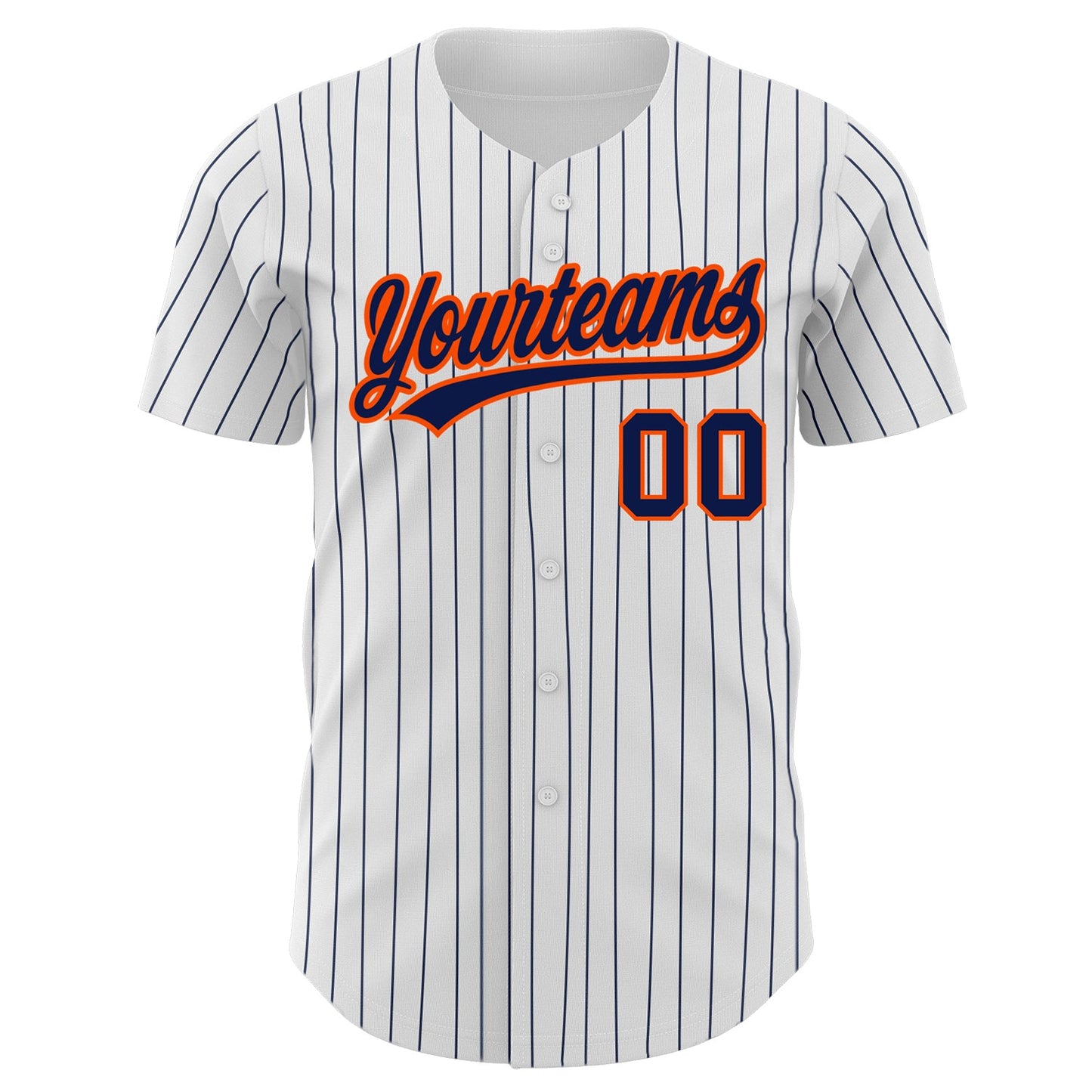 Custom White Navy Pinstripe Navy-Orange Authentic Baseball Jersey - Sky-Custom