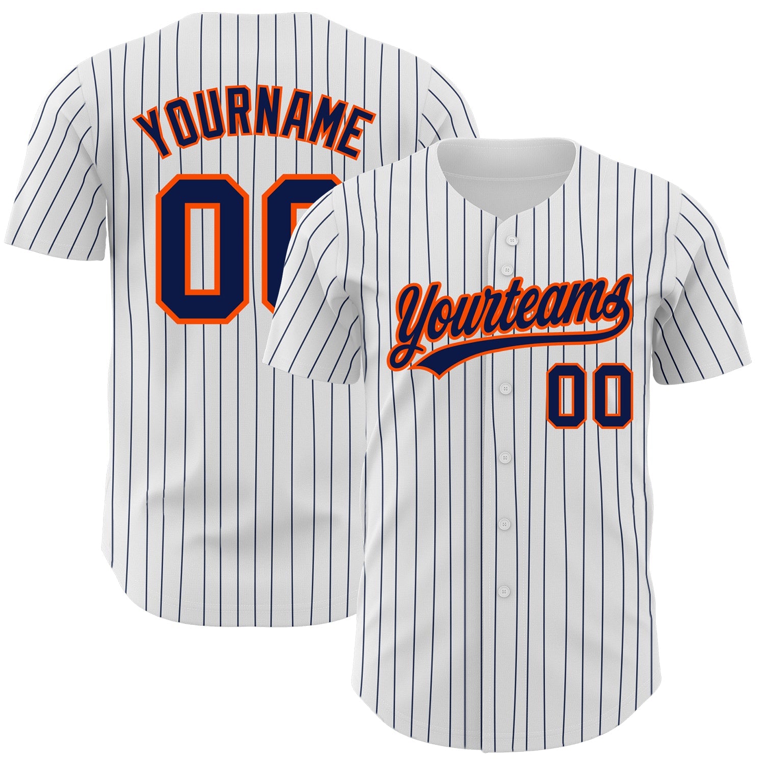 Custom White Navy Pinstripe Navy-Orange Authentic Baseball Jersey - Sky-Custom