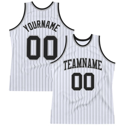 Custom White Black Pinstripe Black-Gray Authentic Basketball Jersey - Sky-Custom