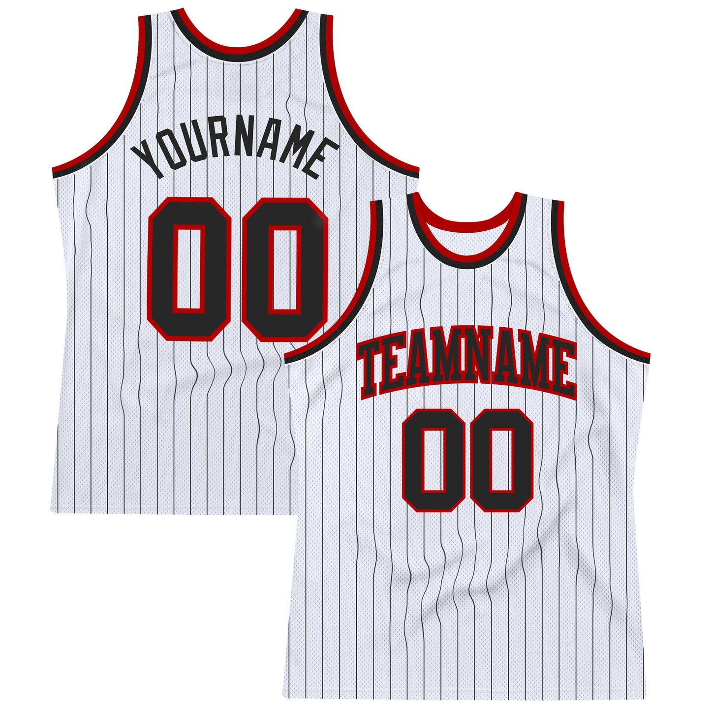Custom White Black Pinstripe Black-Red Authentic Basketball Jersey - Sky-Custom
