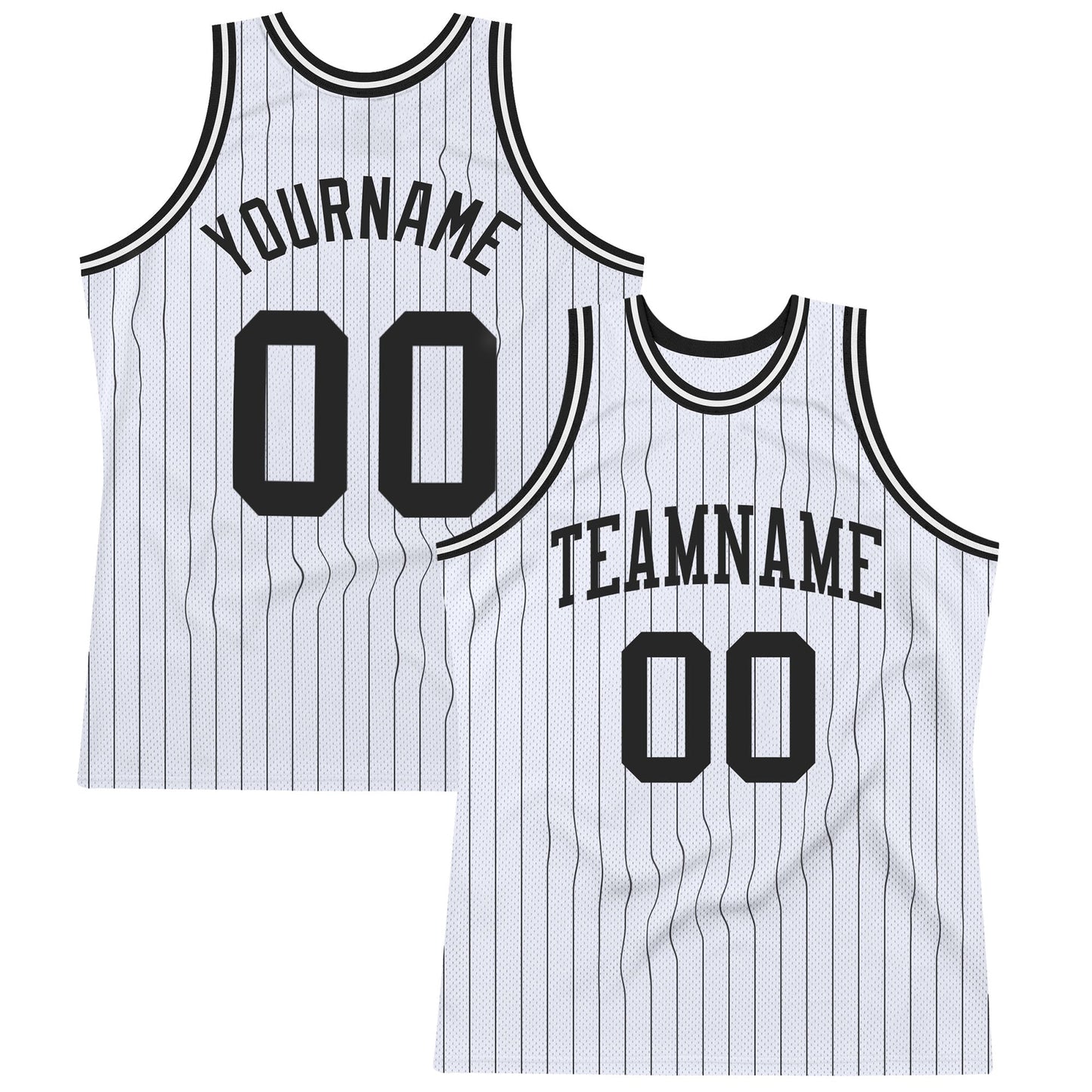 Custom White Black Pinstripe Black Authentic Basketball Jersey - Sky-Custom