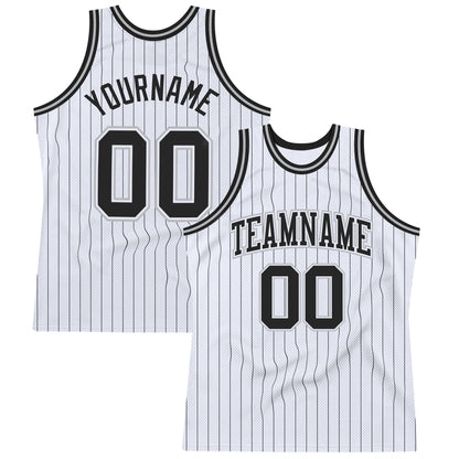 Custom White Black Pinstripe Black-Gray Authentic Basketball Jersey - Sky-Custom