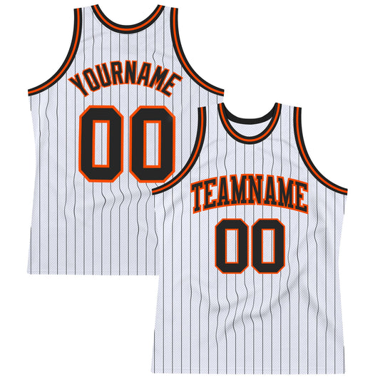 Custom White Black Pinstripe Black-Orange Authentic Basketball Jersey - Sky-Custom
