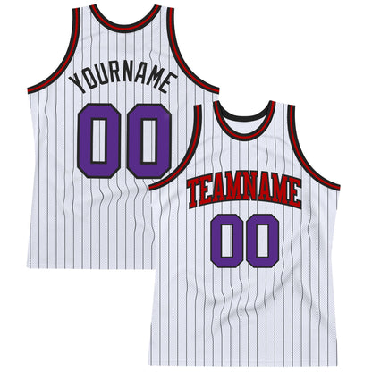 Custom White Black Pinstripe Purple-Red Authentic Basketball Jersey - Sky-Custom