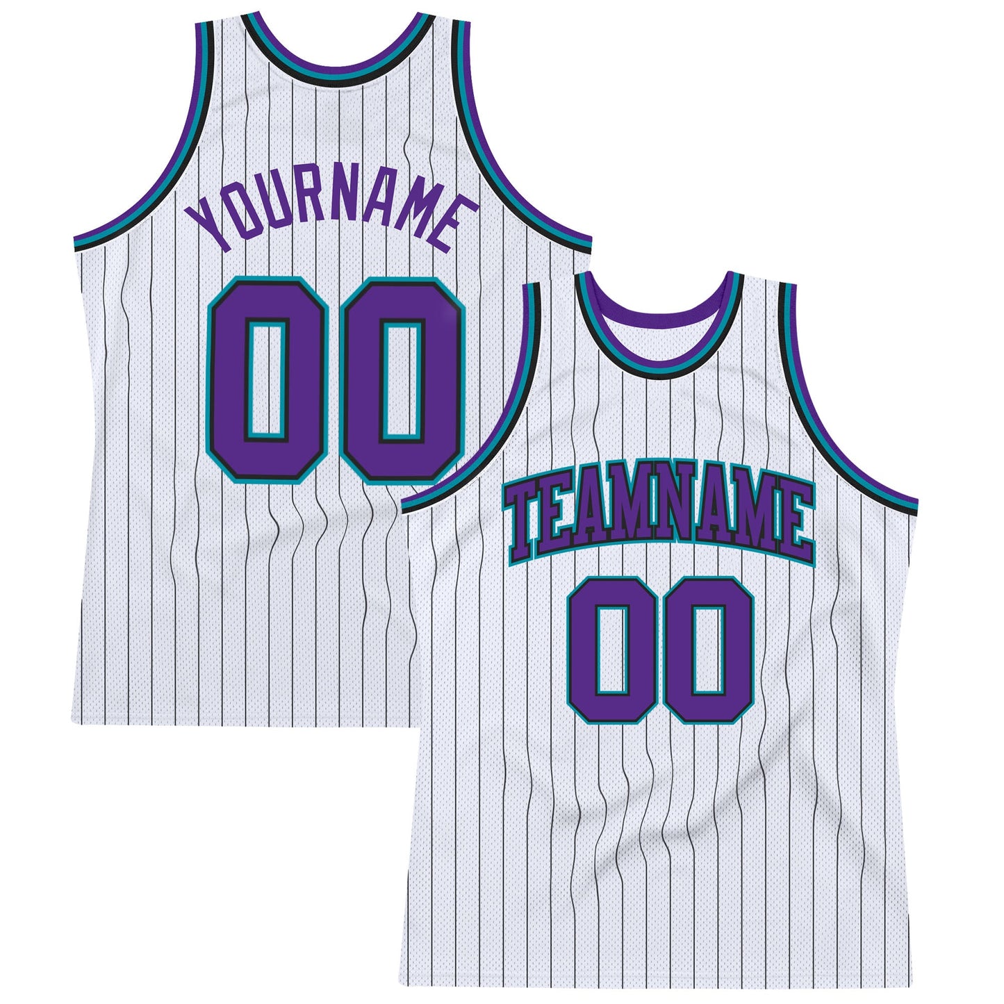 Custom White Black Pinstripe Purple-Teal Authentic Basketball Jersey - Sky-Custom