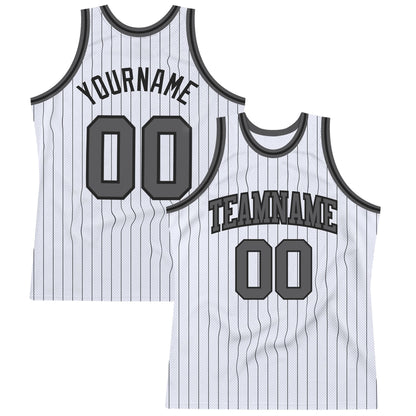 Custom White Black Pinstripe Steel Gray Authentic Basketball Jersey - Sky-Custom