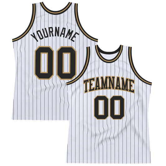 Custom White Black Pinstripe Black-Old Gold Authentic Basketball Jersey - Sky-Custom