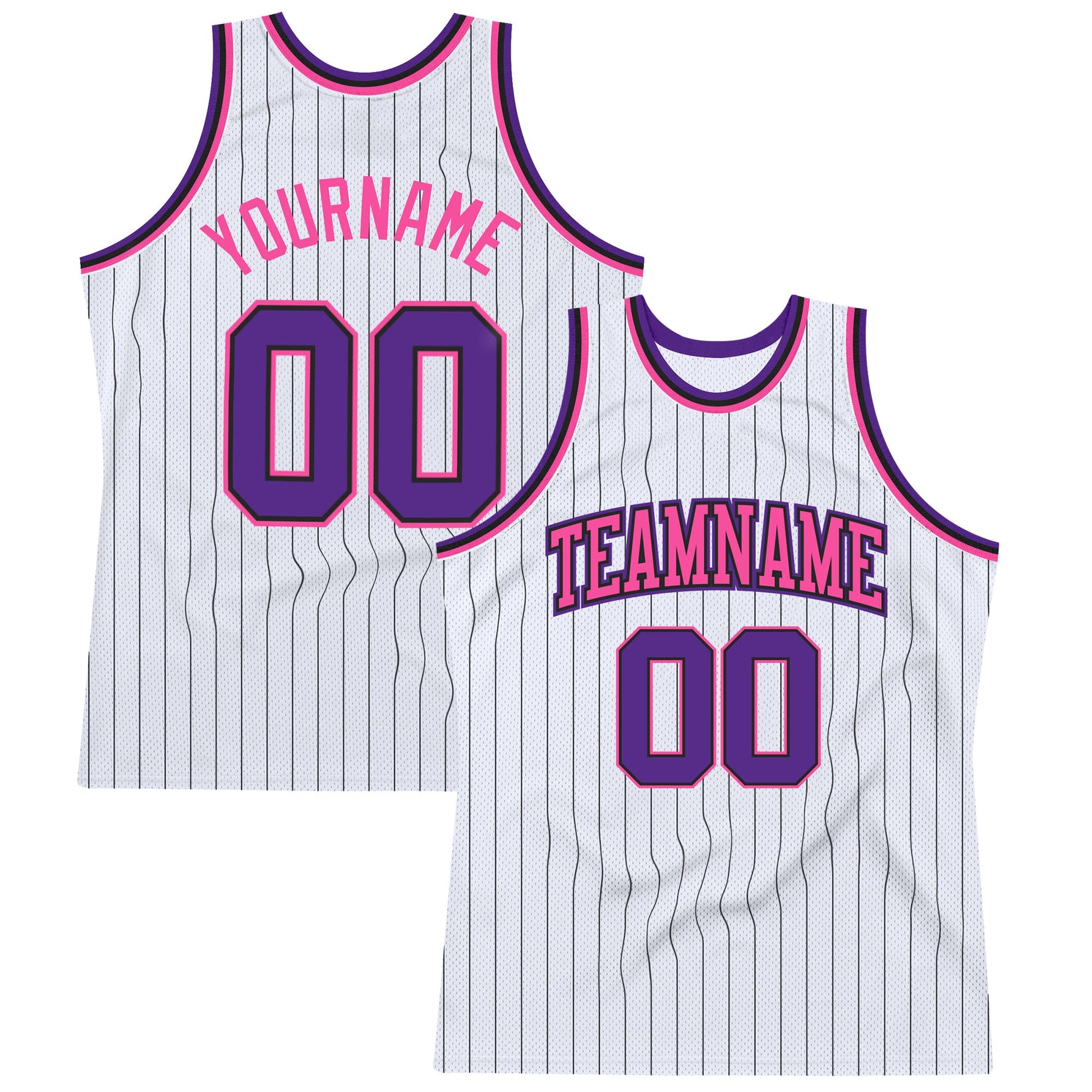 Custom White Black Pinstripe Purple-Pink Authentic Basketball Jersey - Sky-Custom