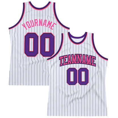 Custom White Black Pinstripe Purple-Pink Authentic Basketball Jersey - Sky-Custom